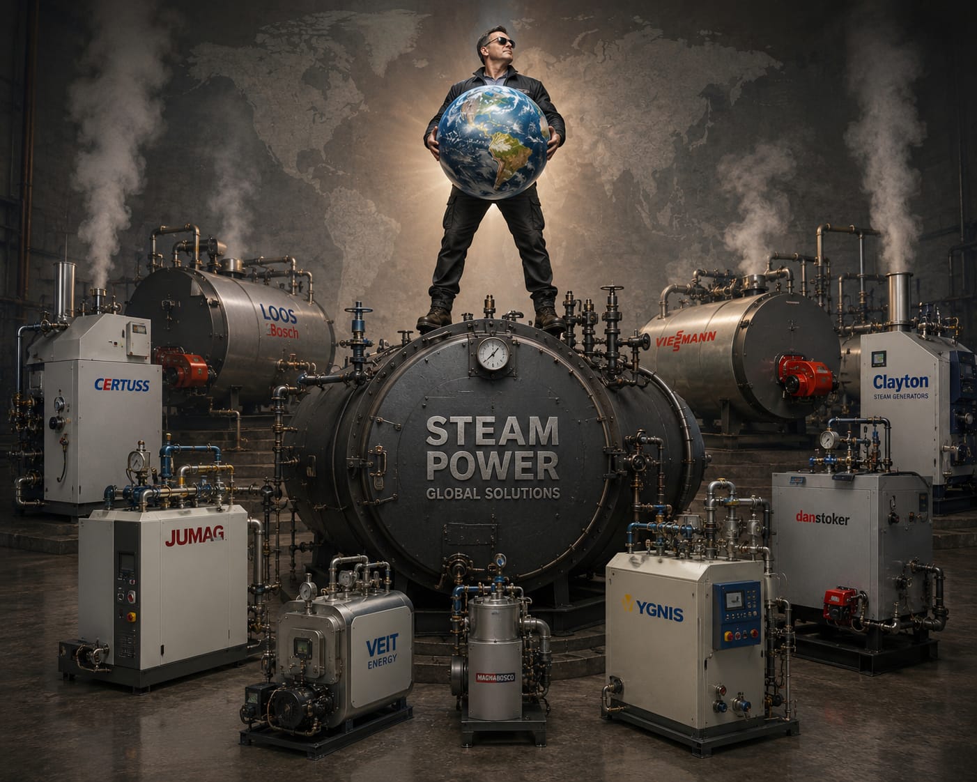 Steam Power Global Solutions – przemysłowe kotły parowe i wytwornice pary marek LOOS, Bosch, Viessmann, CERTUSS, Jumag, Clayton, Danstoker, YGNIS